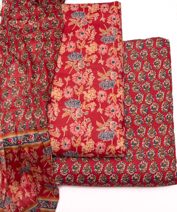 Maroon Floral Print Cotton Suit